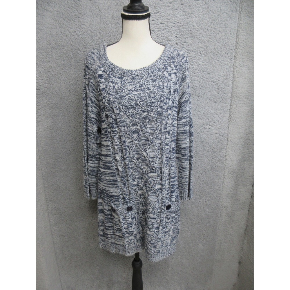 Effeci Cable Knit Sweater Women XL Blue Pullover Tunic Coastal Fisherman Knit